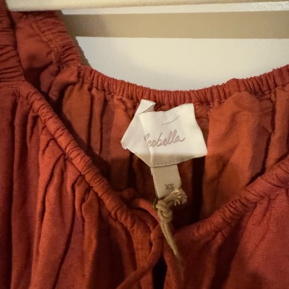 NEW Cleobella Tana Mini Dress Bubble Sleeve Brick Red Cotton Linen XS NWT - Picture 6 of 8